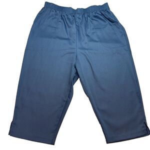 Paradise Bay Blue Elastic Waist Cropped Capri Pants Side Slit Womens Size 18